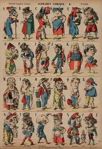 Komik alfabe (renkli gravür) by French School