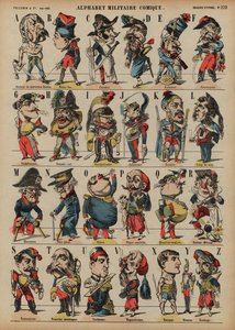 Komik askeri alfabe (renkli gravür) by French School