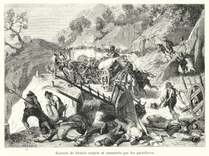 Gerillalar tarafından şaşırtılan ve katledilen yaralı konvoyları (gravür) by French School