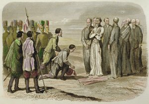 Cortes, Martin de Valencia'nın eteklerinde (el renkli gravür) by French School