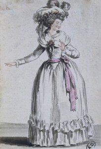 Oyuncu kostümü (renkli gravür) by French School