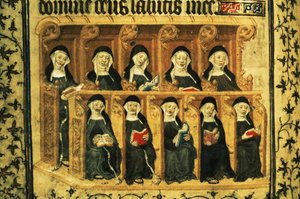 Cott Dom A XVII f.74v Rahibeler bir koro tezgahında, VI. Henry