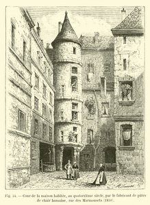 On dördüncü yüzyılda insan etinden makarna yapan kişinin yaşadığı evin avlusu, rue des Marmousets, 1850 by French School