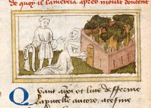 Dame Oiseuse, 'Le Roman de la Rose' c'den Sevgiliyi Zevkler Bahçesi'ndeki kapılardan kabul ediyor. 1400. by French School