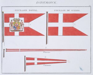 Danimarka Bayrakları, Fransız Bayraklar kitabından, c.1819 by French School