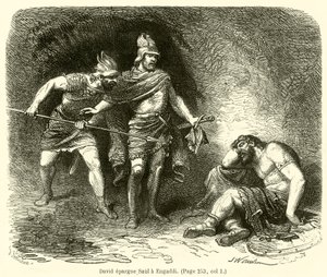 David epargne Saul a Engaddi (gravür) by French School