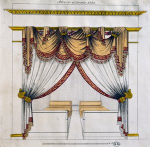 İki yataklı girinti tasarımı (Birinci İmparatorluk dönemi), illüstrasyon, Fransa by French School