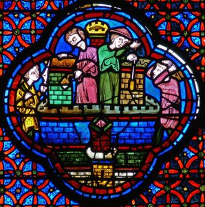 Lazarus ve Dives meselini gösteren bir pencereden detay by French School