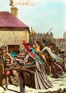 Hububat fiyatlarının yükselmesine ve büyük kıtlıklara neden olan Büyük Kış'ı takiben 1709'da Louvre'da kralın ekmeğinin dağıtılması. 18. yüzyılın sonundan gravür. Özel koleksiyon by French School