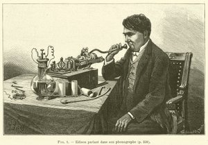 Edison fonografına konuşuyor (gravür) by French School