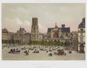 Saint Germain L'Auxerrois Kilisesi, yeni Kulesi ve 1. Bölge Belediye Binası (renkli taş) by French School