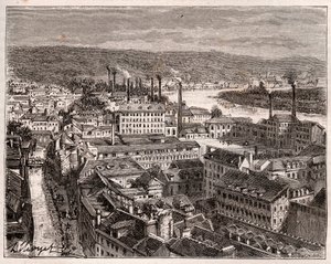 Elbeuf - Seine-Maritime - V.A. Malt-Brown tarafından “La France illustrée: coğrafya, tarih, istatistiksel yönetim” de gravür. 1884 by French School