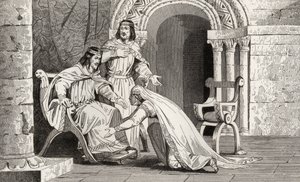 Emme kisses the knee of her husband Raoul (d.936) in recognition of his sovereignty, from 