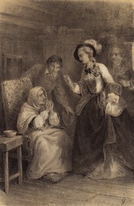 Avusturya İmparatoriçesi Maria Theresa, eve bağlı fakir bir kadını (lito) ziyaret ediyor by French School