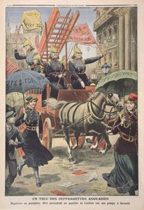 İtfaiyeci gibi giyinmiş İngiliz süfrajetler, Le Petit Journal, 3 Nisan 1910