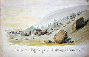 Vosges bölgesindeki Giromagny yakınlarındaki Düzensiz Bloklar (kağıt üzerine sulu boya) by French School