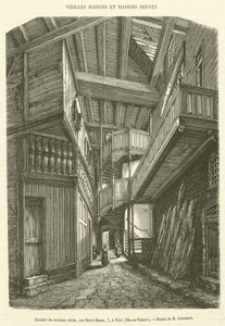 On altıncı yüzyıl merdiveni, rue Notre-Dame, 7, Vitre, Ille-et-Vilaine (gravür) by French School