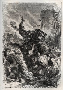 Frankların kralı Eudes (Odon) (860-898), Normanlara karşı savaşa öncülük ediyor ve Paris