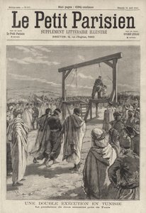 Tunus, Tunus yakınlarında iki suikastçıyı asarak infaz (gravür) by French School