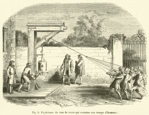 Bir adam birliğine liderlik eden cam vazo deneyimi (gravür) by French School