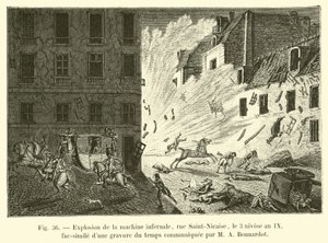Cehennem makinesinin patlaması, rue Saint-Nicaise, 3 Nivose Year IX, M A Bonnardot tarafından iletilen bir zaman gravürünün tıpkıbasımı by French School