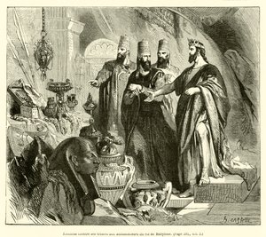Hizkiya hazinelerini Babil kralının elçilerine gösteriyor (gravür) by French School