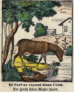 Fables de La Fontaine: kendilerini suda gören geyikler. Epinal