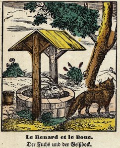 Fables de La Fontaine: tilki ve iyi. Epinal