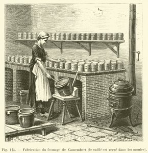 Camembert peyniri üretimi, bıldırcın kalıplara dökülerek (gravür) by French School