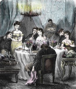 Restorasyon döneminde Saint-Acheul a Amiens Manastırı'nda genç kadınların ziyaretini alan Cizvitler tarafından düzenlenen ziyafetler by French School