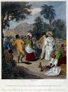Saint Vincent adasında fete negre (Orta Amerika, Antiller). 19. yüzyılın gravürü. Chartres, Güzel Sanatlar Müzesi by French School