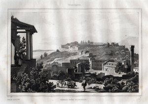 Fiesole -Toskana - M. de Norvins tarafından “” Pitoresk İtalya”dan gravür, Ch. Nodier 1834-1836. by French School