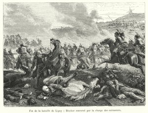 Ligny savaşının sonu, Blucher zırhlıların hücumuyla devrildi (gravür) by French School