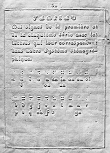 Louis Braille tarafından körler için noktalar kullanılarak yazma yönteminin ilk sayfası by French School