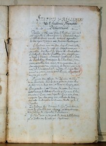 Fransız Akademisi tüzüğünün ilk sayfası, 1635 (kağıt üzerine mürekkep) (ayrıca bkz. 179947) by French School