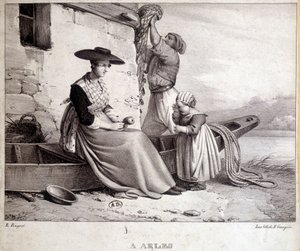 Balıkçı, bölgesel kostümlü karısı ve Arles