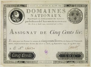 Beş yüz liralık banknot, 19 Haziran 1791 by French School