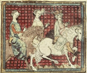 Fol.31r Chilperic I (543-97) ve Atlı Fredegonde, Grandes Chroniques de France