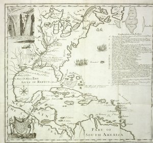 Kuzey Amerika Atlantik kıyılarının katlanır haritası, 1714 by French School