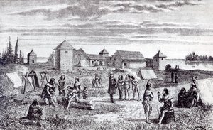 Fort Youkon, bir Hudson Bay Company Ticaret İstasyonu, 19. yüzyıl by French School
