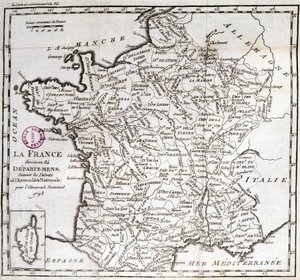 Fransa, 1793 Ulusal Meclisi kararnamelerini takiben 84 bölüme ayrıldı. by French School