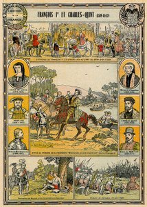 Fransa Kralı I. Francis ve Kutsal Roma İmparatoru V. Charles, 'Histoire de France'dan illüstrasyon by French School