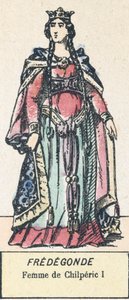 Fredegonde, Femme de Chilperic I (renkli gravür) by French School
