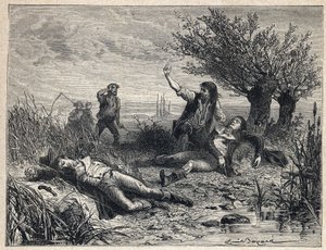 Fransız Devrimi: politikacılar Francois Buzot (1760-1794) ve Jerome Petion de Villeneuve (1759-1794) zehirlenerek intihar by French School