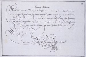 Fransız kaligrafisi: Teknografi, Guillaume Le Gangneur tarafından 1599 civarında “” dakika örneği”. Paris şehrinin tarihi kütüphanesi. by French School