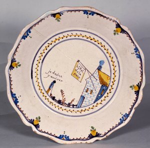 Fransız devrimi: hotel de la paix “Je arzu oraya gitmek”” temsili ile plaka. 18. yüzyıl seramikleri. Nevers, Musee Frederic Blandin by French School
