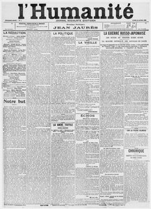 Ön sayfa, LHumanite gazetesinin ilk sayısı, 18 Nisan 1904 (basılı kağıt)