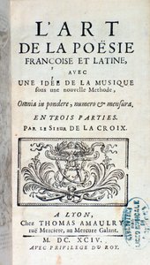 Pherotee La Croix tarafından yeni bir yöntem altında müzik fikri ile Fransız ve Latin şiir sanatının cephesi by French School