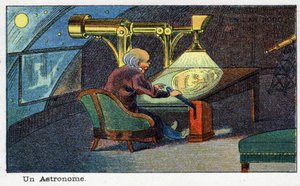 Futuredays: 2000 Yılının Ondokuzuncu Yüzyıl Vizyonu Serisi: Bir astronom (belirli bir teleskopla çalışan). Villemard