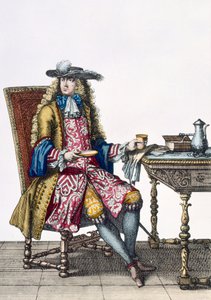 Gentlemans Elaborate Outfit, 1760 88: Bir beyefendinin ayrıntılı işlemeli yelek, ceket ve şapkası; 99:erkek; geleneksel kostüm; geleneksel kıyafet; moda; c18